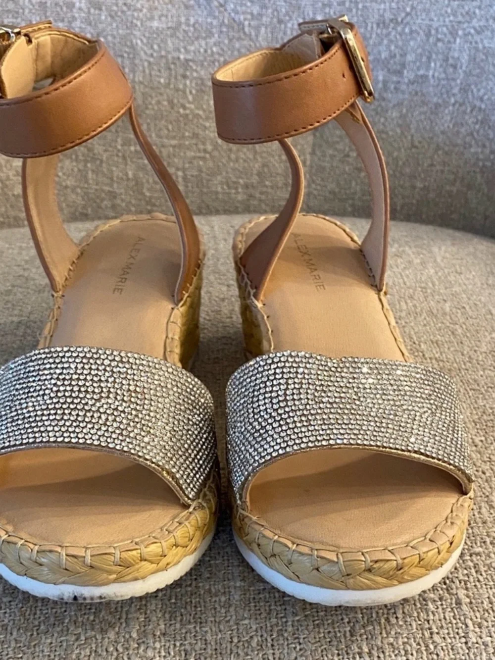 Alex Marie Rhinestone Espadrille Wedge Sandals Tan 6.5M